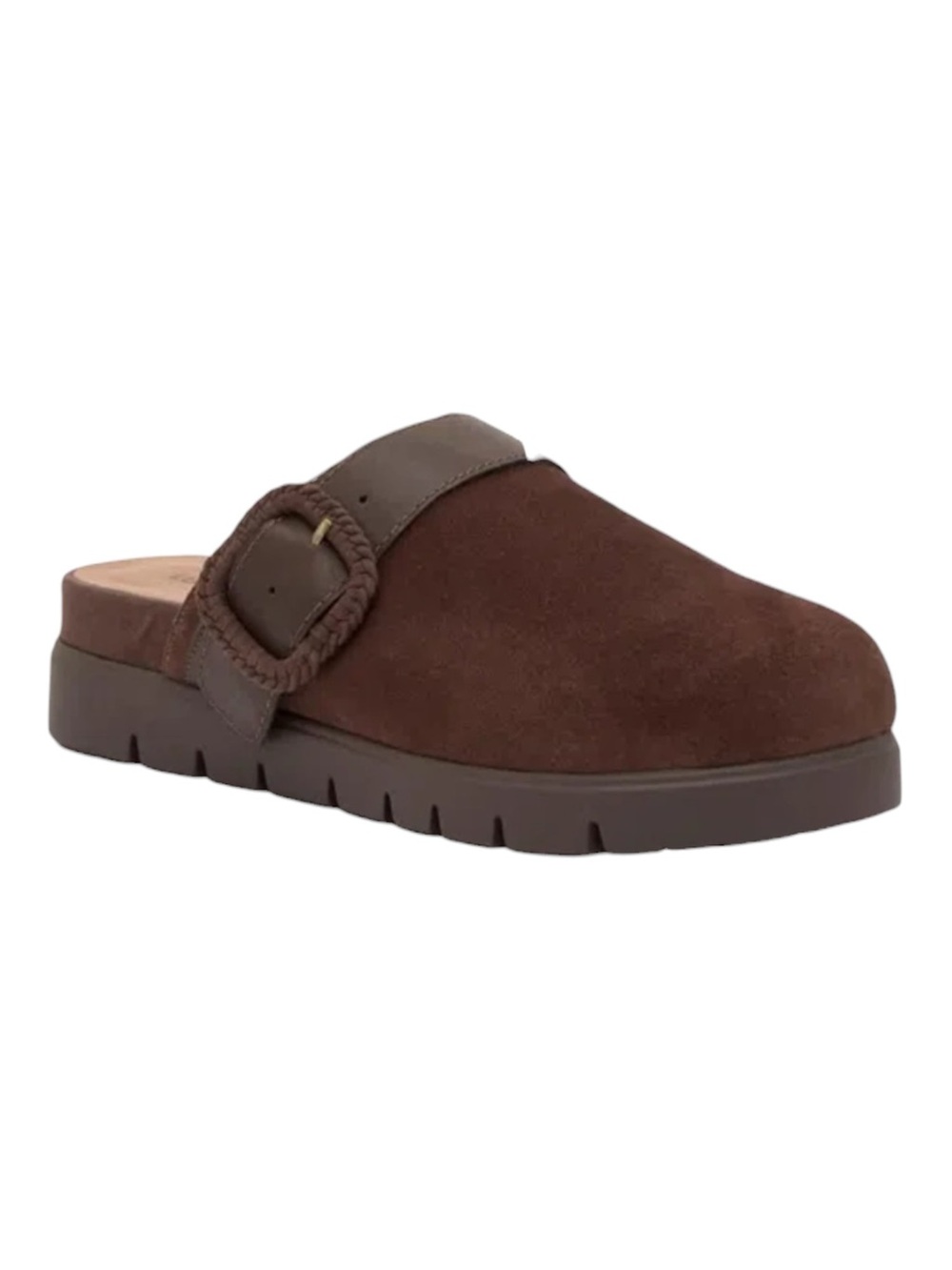 Lucky Brand Sweedy Women’s 9 Brown Suede Leather Buckle Clogs Mules
